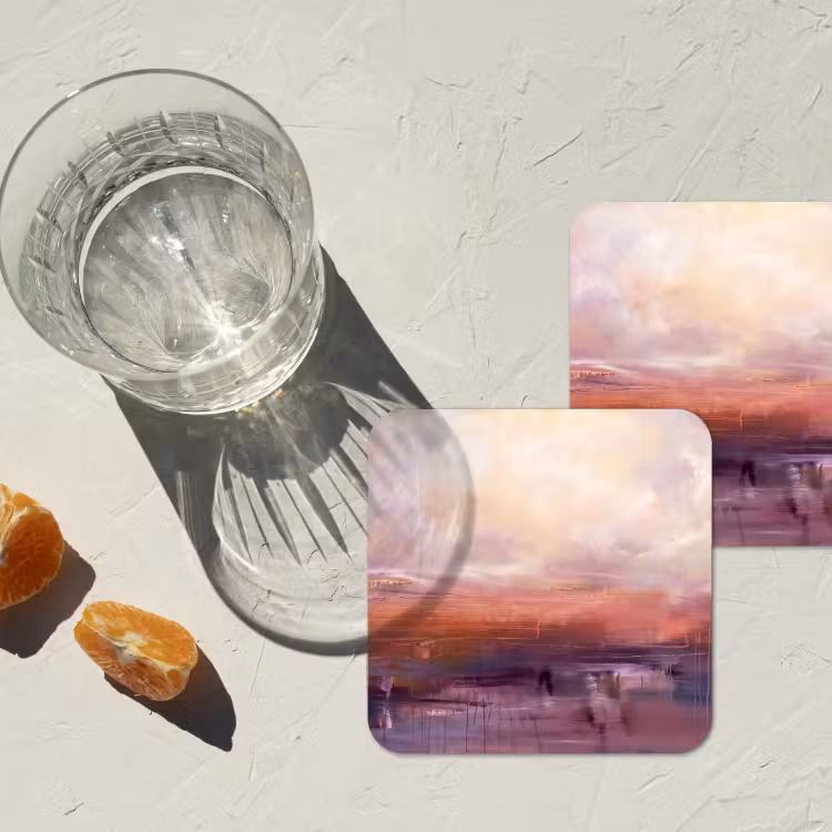 Abstract - Landschap - Modern - Paars - Oranje onderzetter kurk middel -sfeer4