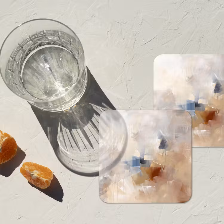 Abstract - Borstelstreken - Modern - Beige - Kunst onderzetter kurk middel -sfeer4