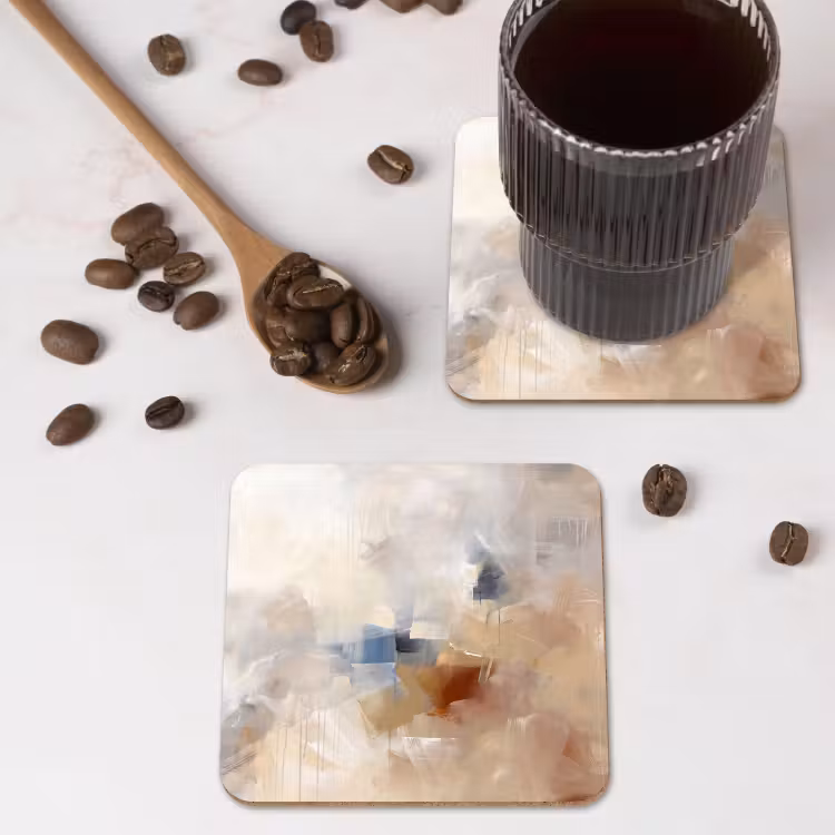 Abstract - Borstelstreken - Modern - Beige - Kunst onderzetter kurk middel -sfeer2
