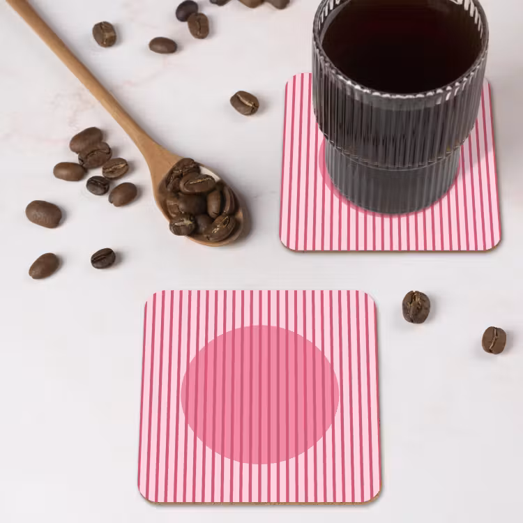 Abstract - Strepen - Ovaal - Roze - Modern onderzetter kurk middel -sfeer2