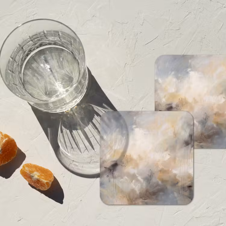 Abstract - Wolken - Sfeervol - Beige - Grijs onderzetter kurk middel -sfeer4