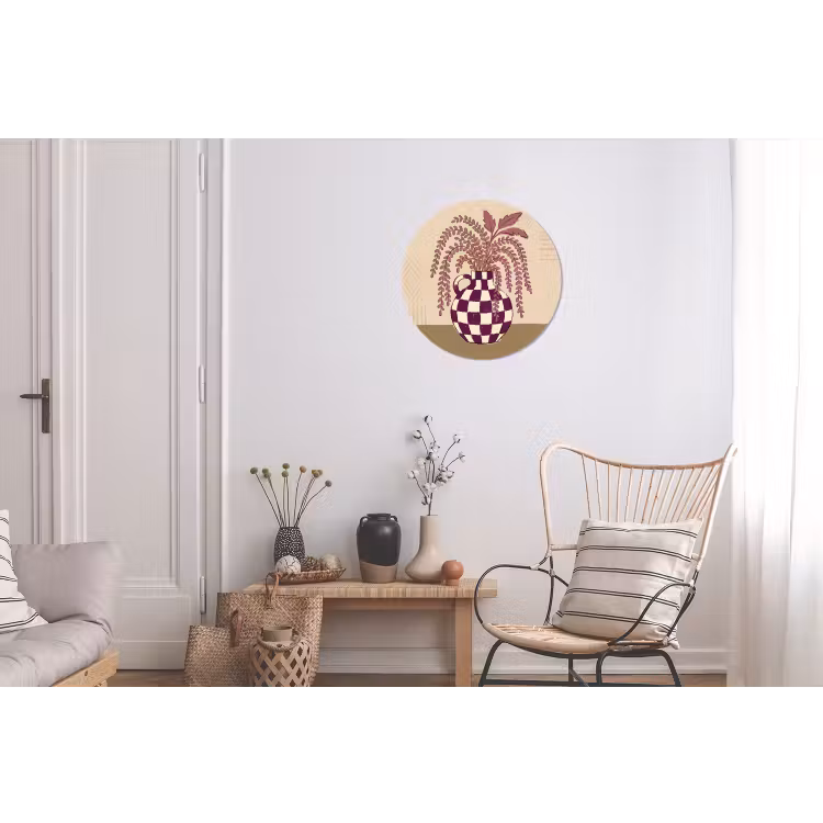Vaas - Geruit - Planten - Modern - Paars Wandcirkel aluminium klein -woonkamer