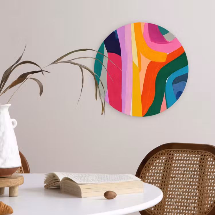 Abstract - Kleurrijk - Golven - Lijnen Wandcirkel plexiglas klein -sfeer4