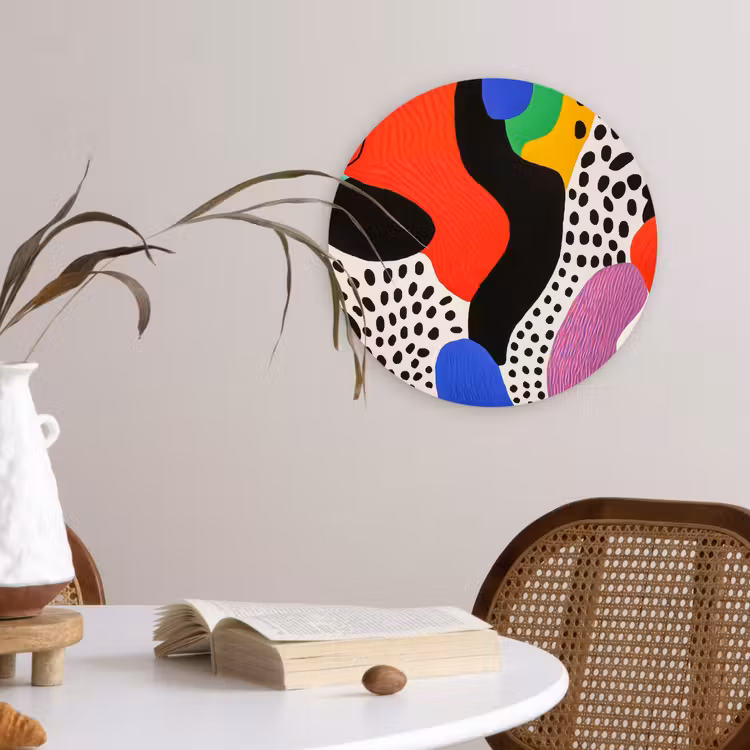 Abstract - Vormen - Kleuren - Stippen Wandcirkel plexiglas klein -sfeer4