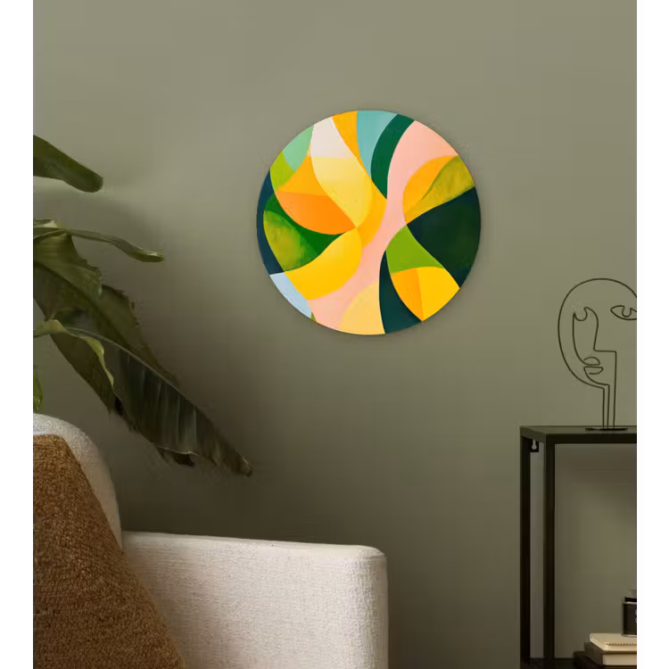 Abstract - Geel - Roze - Groen Wandcirkel plexiglas klein -sfeer3