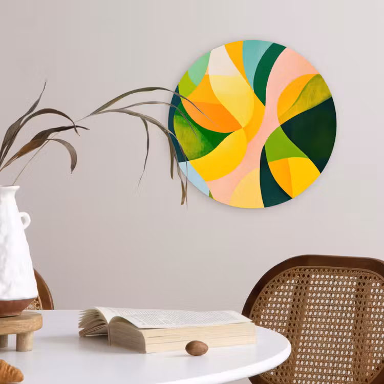 Abstract - Geel - Roze - Groen Wandcirkel plexiglas klein -sfeer4