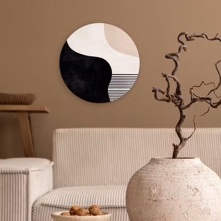 Abstract - Japandi - Beige - Modern Wandcirkel plexiglas klein -sfeer1