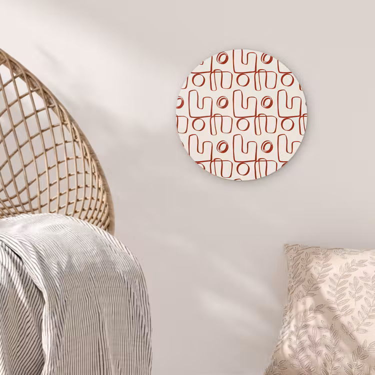 Abstract - Patroon - Beige - Rood Wandcirkel plexiglas klein 852 -sfeer5