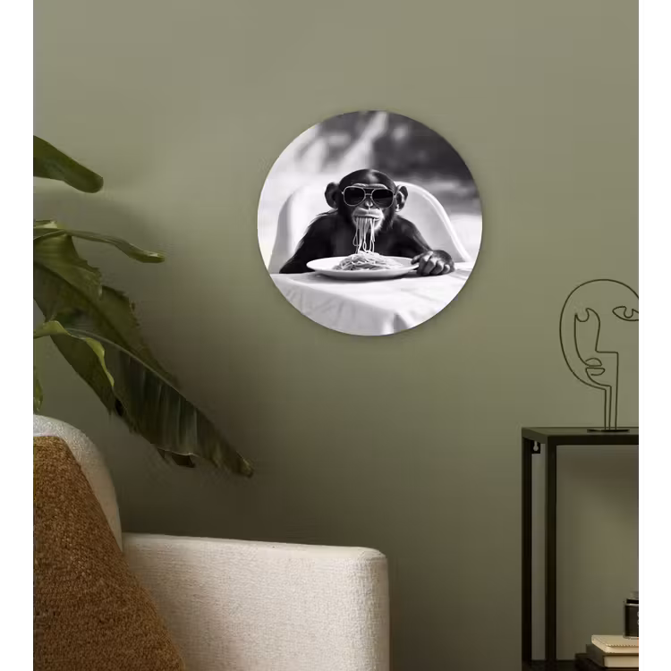 Aap - Spaghetti - Zonnebril - Zwart wit - Cool - Dier Wandcirkel plexiglas klein -sfeer3
