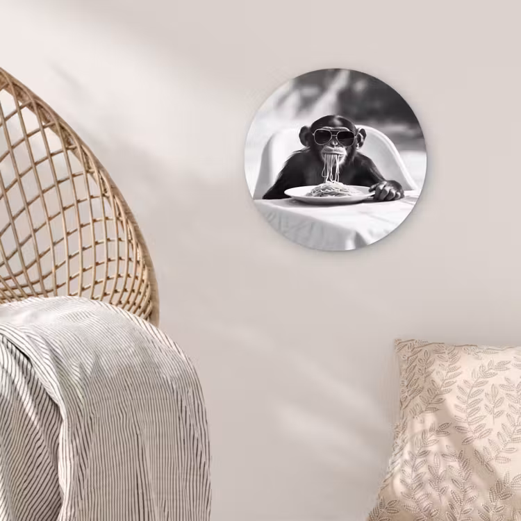 Aap - Spaghetti - Zonnebril - Zwart wit - Cool - Dier Wandcirkel plexiglas klein -sfeer5