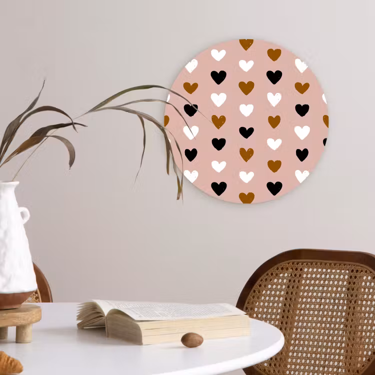 Oudroze - Hartjes - Patroon Wandcirkel plexiglas klein 852 -sfeer4