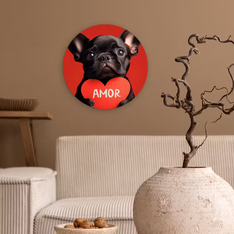 Amor - Hond - Hartje - Rood Wandcirkel plexiglas klein -sfeer1