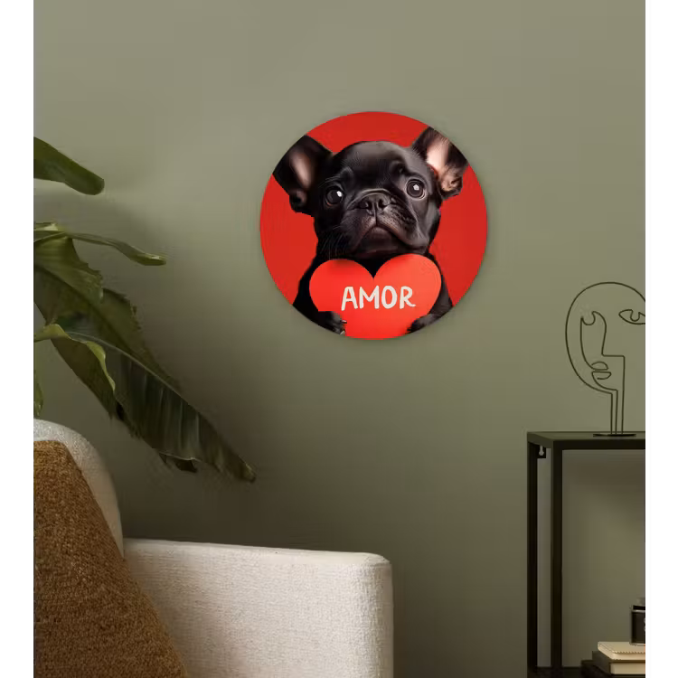 Amor - Hond - Hartje - Rood Wandcirkel plexiglas klein -sfeer3