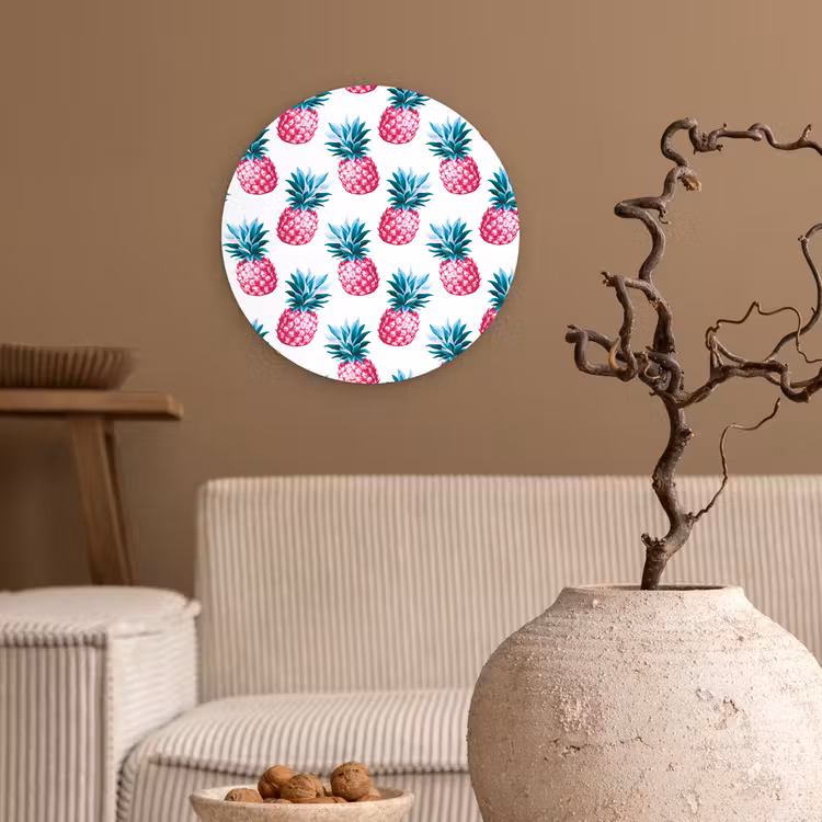 Ananas - Roze - Wit Wandcirkel plexiglas klein 852 -sfeer1