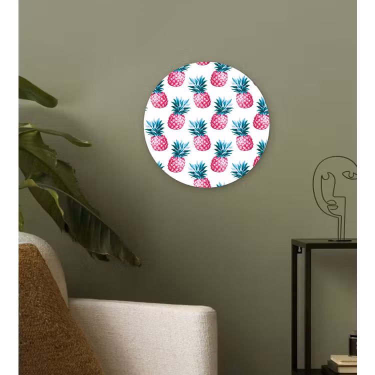 Ananas - Roze - Wit Wandcirkel plexiglas klein 852 -sfeer3