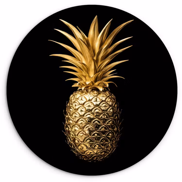 Ananas - Zwart - Goud - Luxe Wandcirkel plexiglas klein -3d