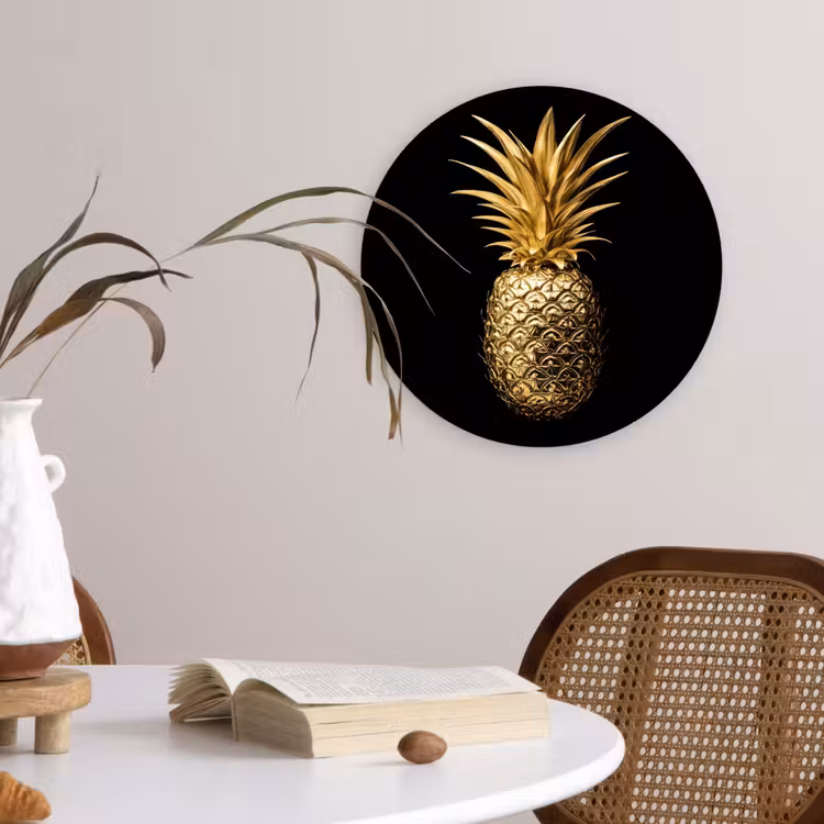 Ananas - Zwart - Goud - Luxe Wandcirkel plexiglas klein -sfeer4