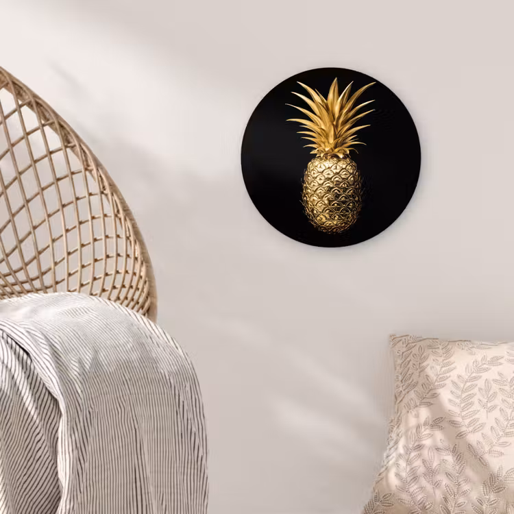 Ananas - Zwart - Goud - Luxe Wandcirkel plexiglas klein -sfeer5