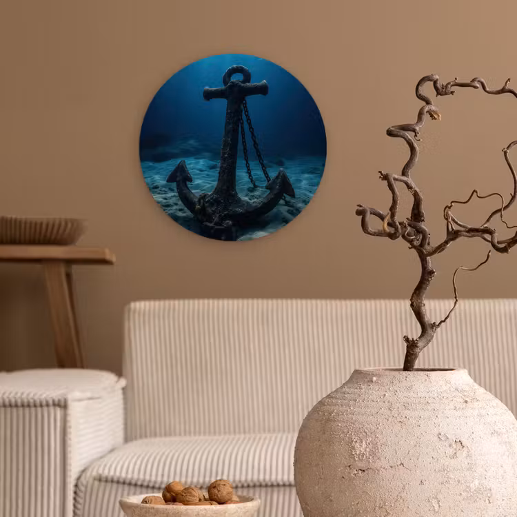 Anker - Ijzer - Zeebodem - Zand Wandcirkel plexiglas klein -sfeer1