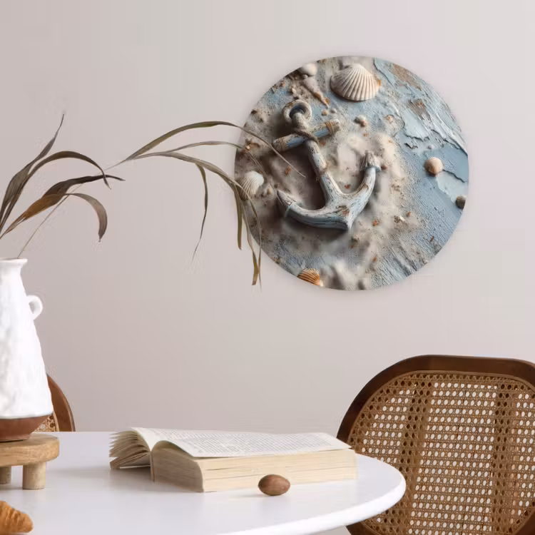Anker - Hout - Schelpen - Zand Wandcirkel plexiglas klein -sfeer4
