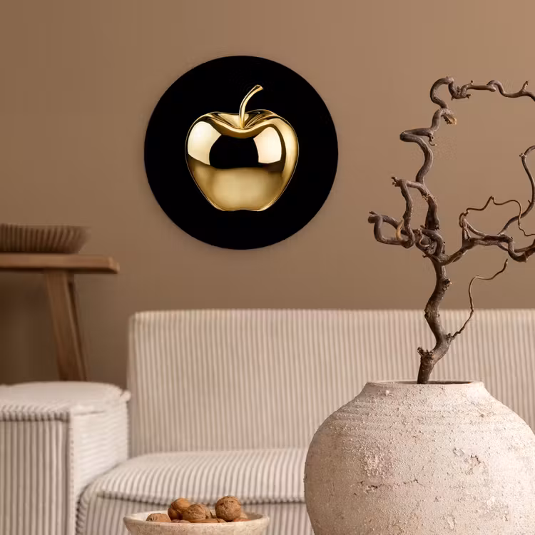 Appel - Goud - Chrome - Zwart Wandcirkel plexiglas klein -sfeer1