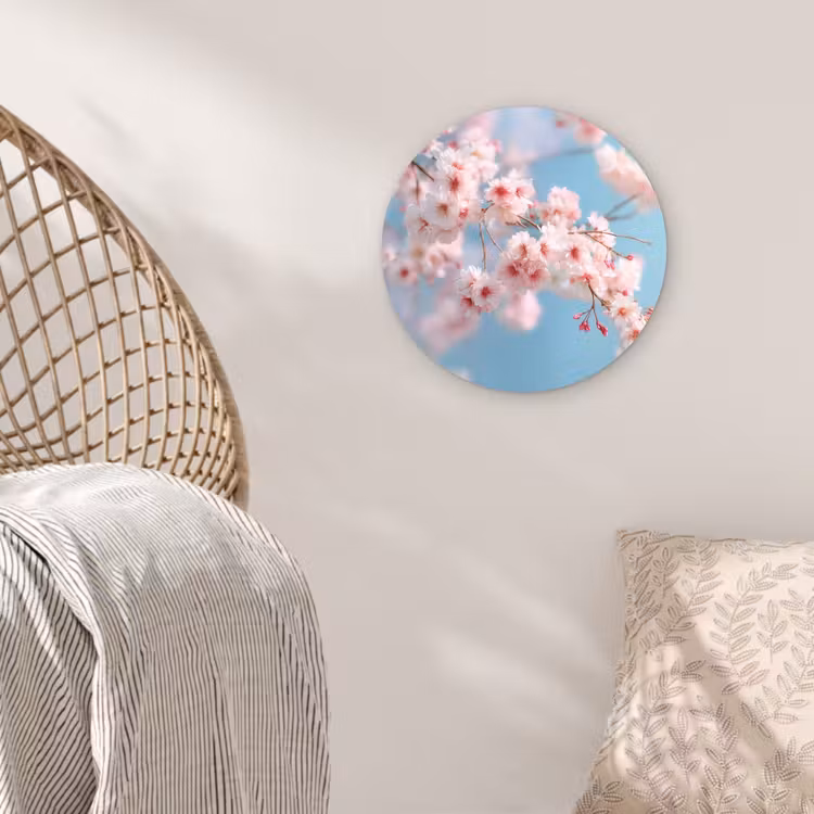 Takken - Bloesems - Roze Wandcirkel plexiglas klein -sfeer5