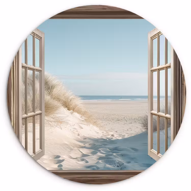 Doorkijk - Helmgras - Duinen - Zee - Landschap Wandcirkel plexiglas klein -3d