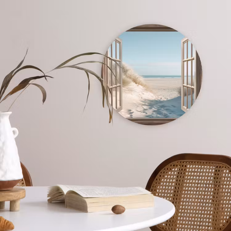 Doorkijk - Helmgras - Duinen - Zee - Landschap Wandcirkel plexiglas klein -sfeer4