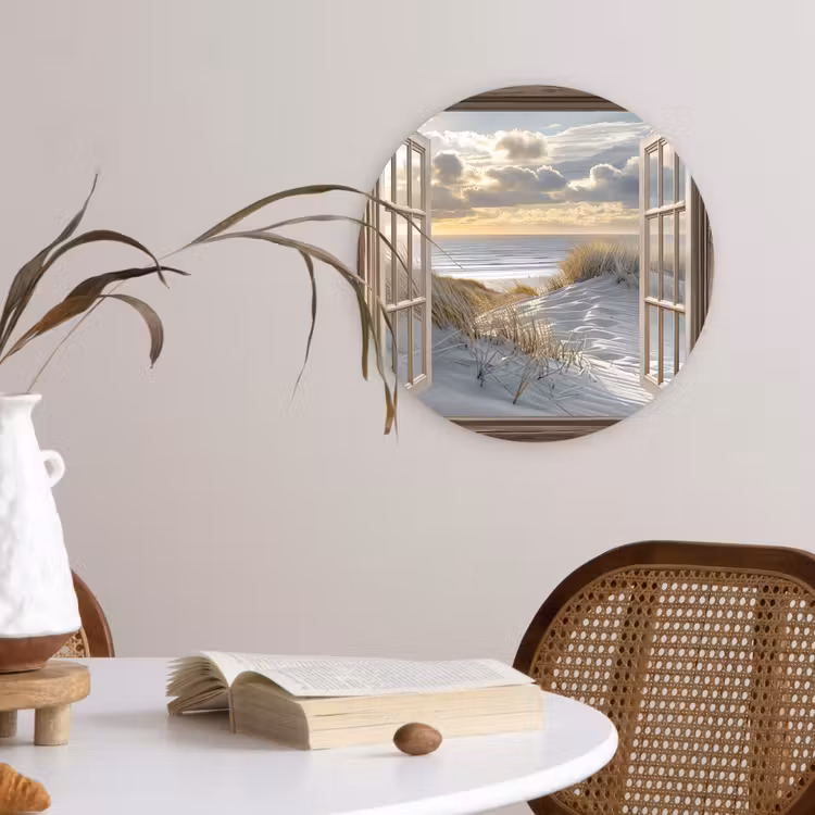 Doorkijk - Strand - Duinen - Zee - Natuur Wandcirkel plexiglas klein -sfeer4