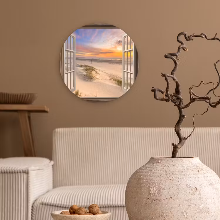 Doorkijk - Strand - Duinen - Natuur - Landschap Wandcirkel plexiglas klein -sfeer1