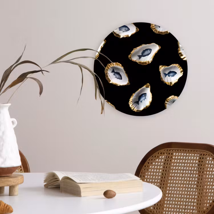 Oesters - Vissen - Blauw - Goud Wandcirkel plexiglas klein -sfeer4
