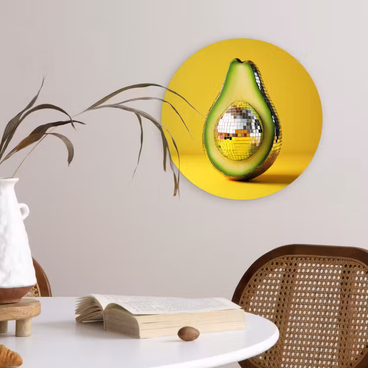 Avocado - Discobal - Geel - Glitter Wandcirkel plexiglas klein -sfeer4