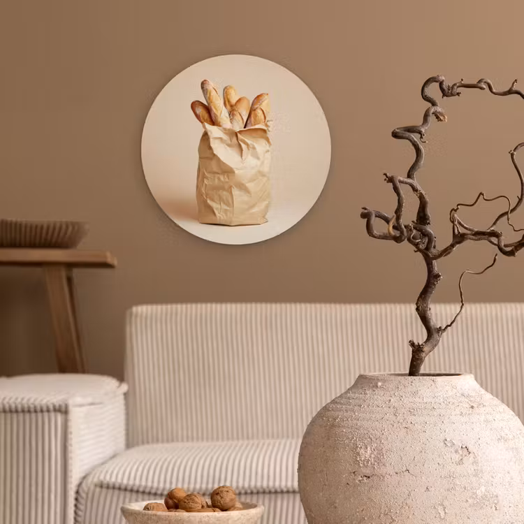 Baguette - Brood - Stokbrood - Beige Wandcirkel plexiglas klein -sfeer1