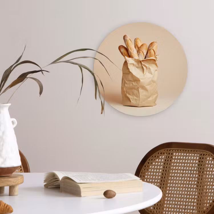 Baguette - Brood - Stokbrood - Beige Wandcirkel plexiglas klein -sfeer4