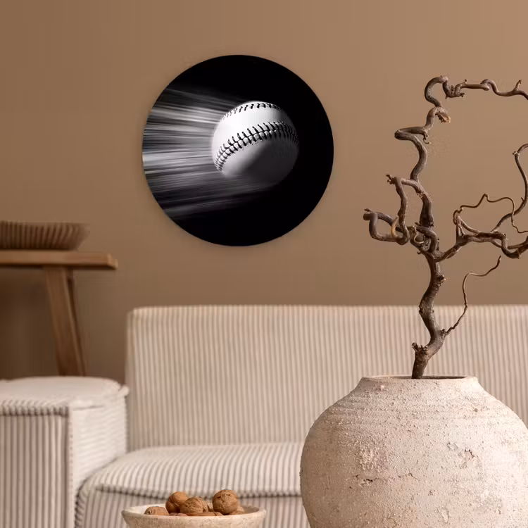 Honkbal - Wit - Vliegt Wandcirkel plexiglas klein -sfeer1