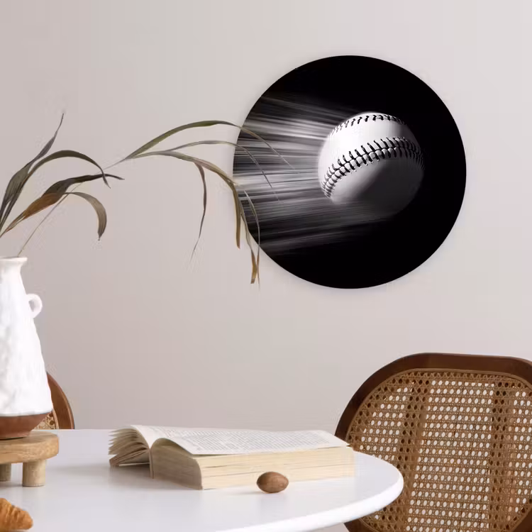 Honkbal - Wit - Vliegt Wandcirkel plexiglas klein -sfeer4