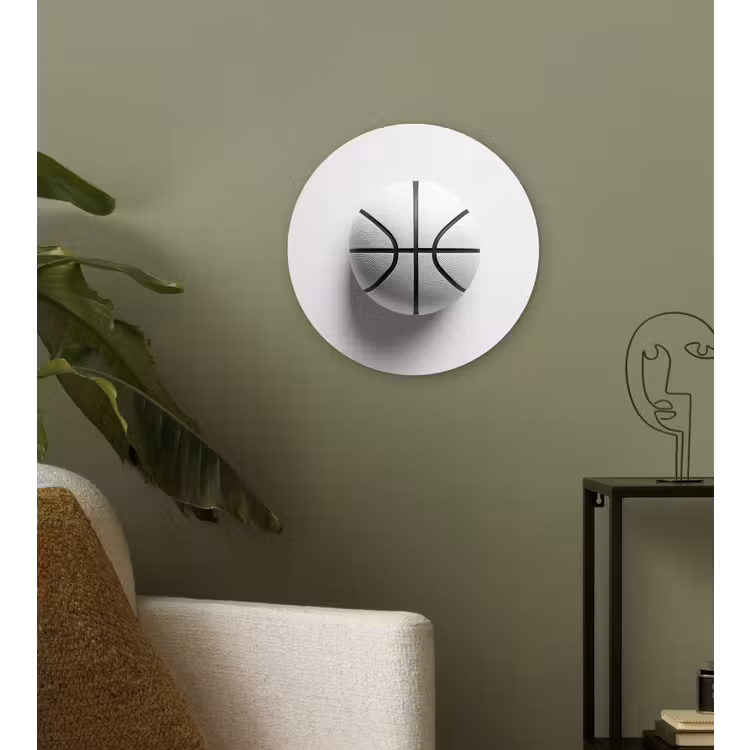 Basketbal - Wit - Schaduw - Lijnen Wandcirkel plexiglas klein -sfeer3