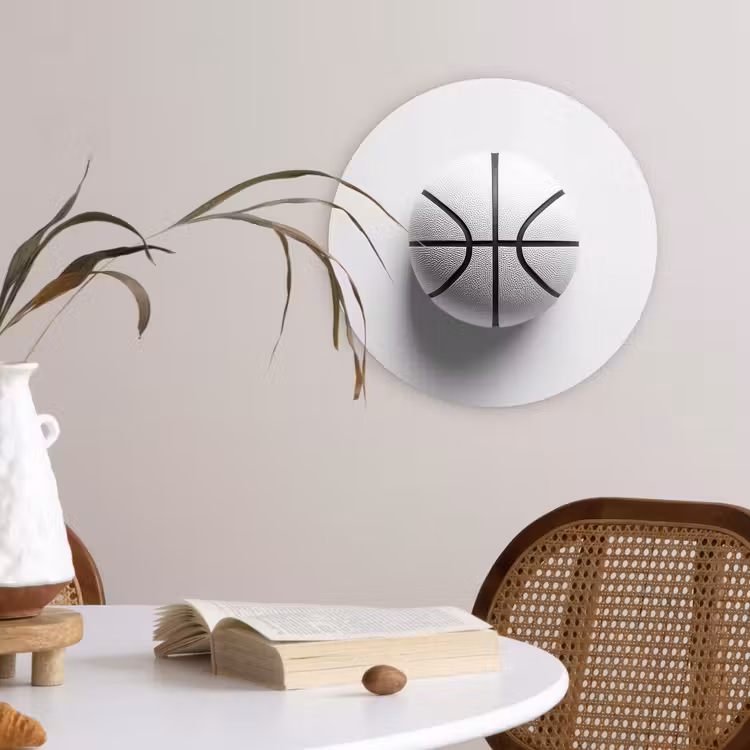 Basketbal - Wit - Schaduw - Lijnen Wandcirkel plexiglas klein -sfeer4