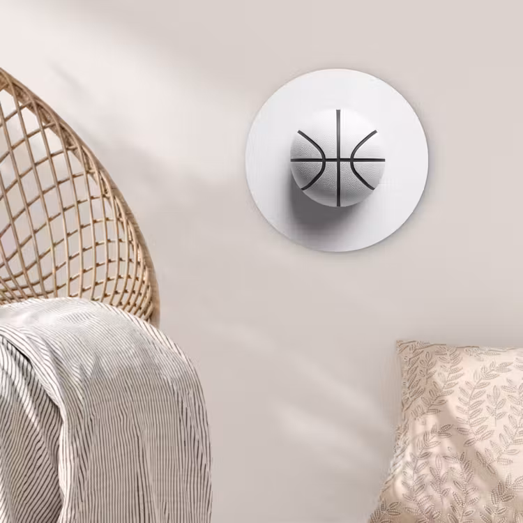 Basketbal - Wit - Schaduw - Lijnen Wandcirkel plexiglas klein -sfeer5