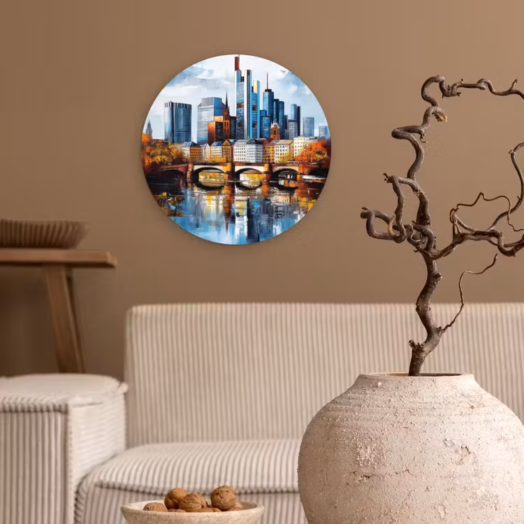 Bomen Frankfurt- Stad - Skyline - Brug Wandcirkel plexiglas klein -sfeer1