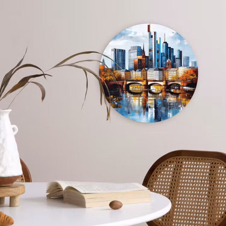 Bomen Frankfurt- Stad - Skyline - Brug Wandcirkel plexiglas klein -sfeer4