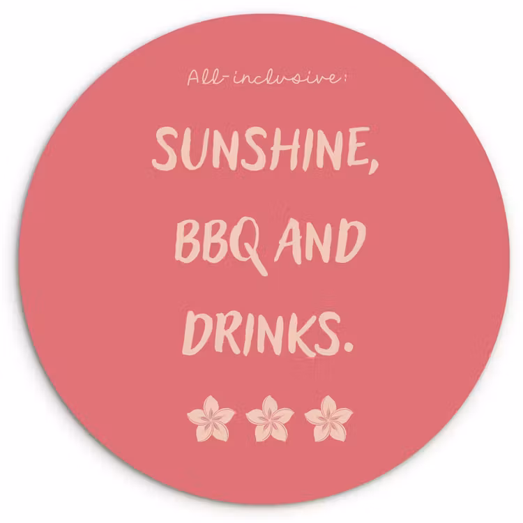 BBQ - Quote - Roze - Zomer Wandcirkel plexiglas klein -3d