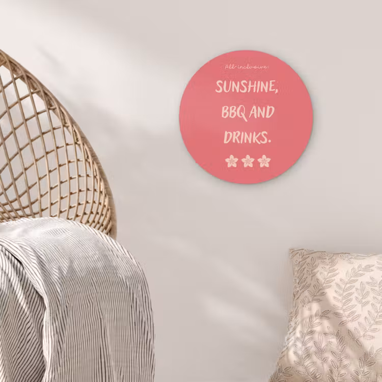 BBQ - Quote - Roze - Zomer Wandcirkel plexiglas klein -sfeer5