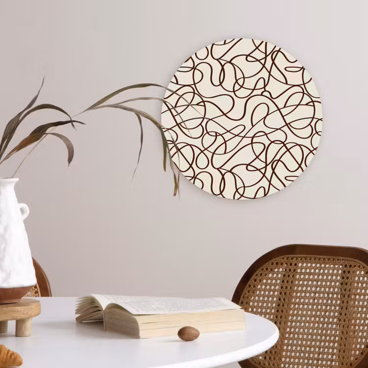 Beige - Lijnen - Donkerbruin Wandcirkel plexiglas klein 852 -sfeer4