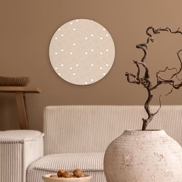 Beige - Wit - Hartjes - Patroon Wandcirkel plexiglas klein 852 -sfeer1