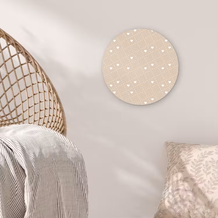 Beige - Wit - Hartjes - Patroon Wandcirkel plexiglas klein 852 -sfeer5