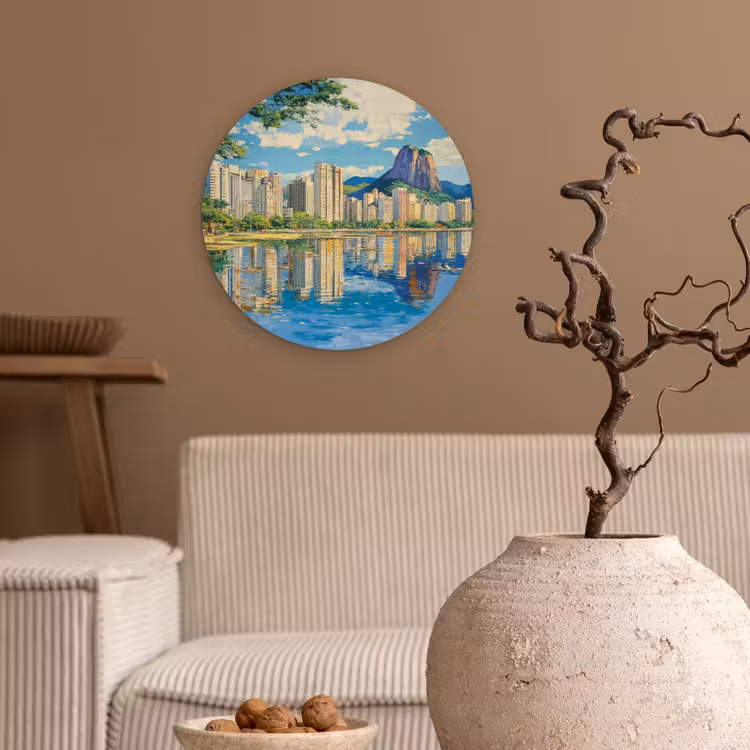 Berg - Skyline - Strand - Water Wandcirkel plexiglas klein -sfeer1