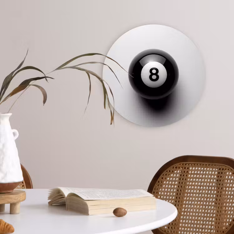 Biljartbal - Getal - Acht - Wit Wandcirkel plexiglas klein -sfeer4