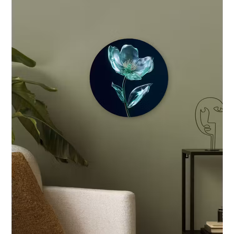 Bladeren - Bloem - Glazen - Donkerblauw Wandcirkel plexiglas klein -sfeer3