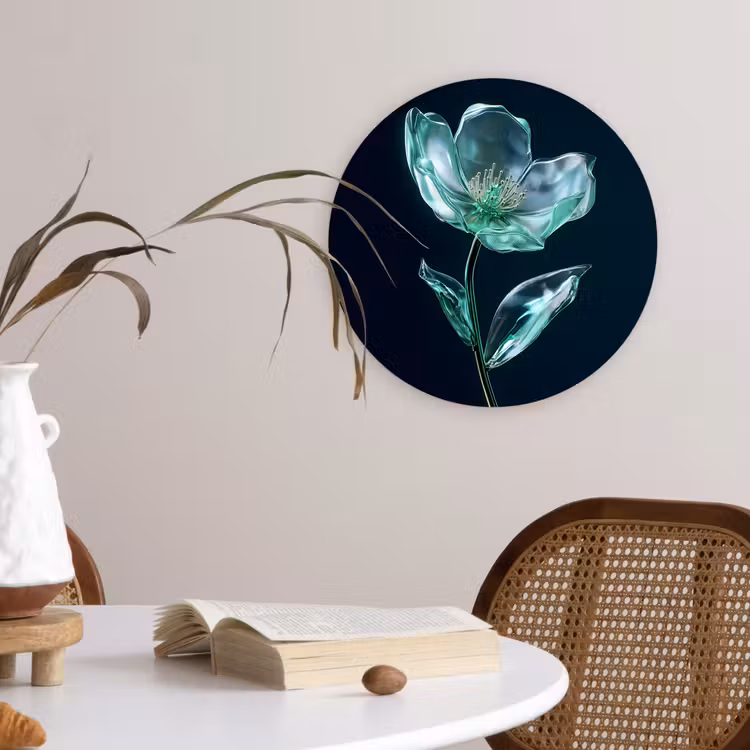 Bladeren - Bloem - Glazen - Donkerblauw Wandcirkel plexiglas klein -sfeer4